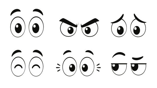 Set of cartoon eyes with varied facial expressions on white