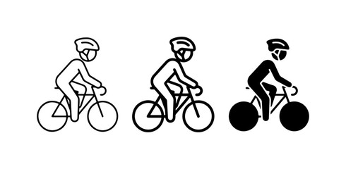 Obraz premium Cyclist Icons: Line Art, Outline, Silhouette, Bicycle Rider, Helmet, Sport, Vector Set