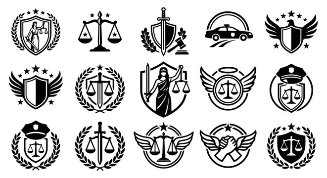 Black and white law firm logo designs.