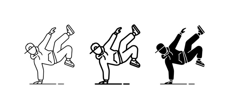 Breakdance Icon Set: Dynamic B-boy Poses, Hip Hop Dance Moves, Urban Style
