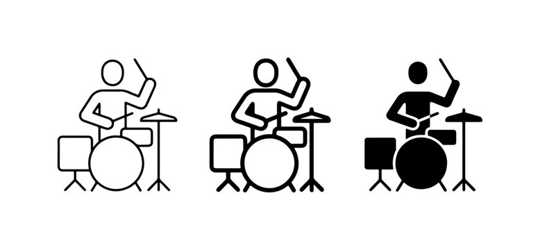 Drummer Icon Set, Musician Playing Drums, Percussionist Performance Graphics