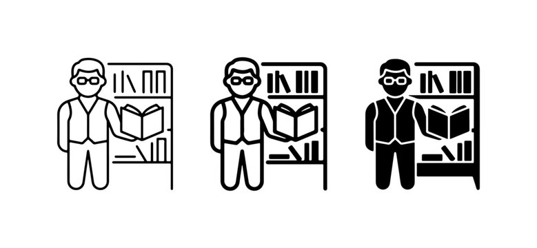 Man Reading Book, Library Icons Set, Education, Knowledge, Bookstore Graphics
