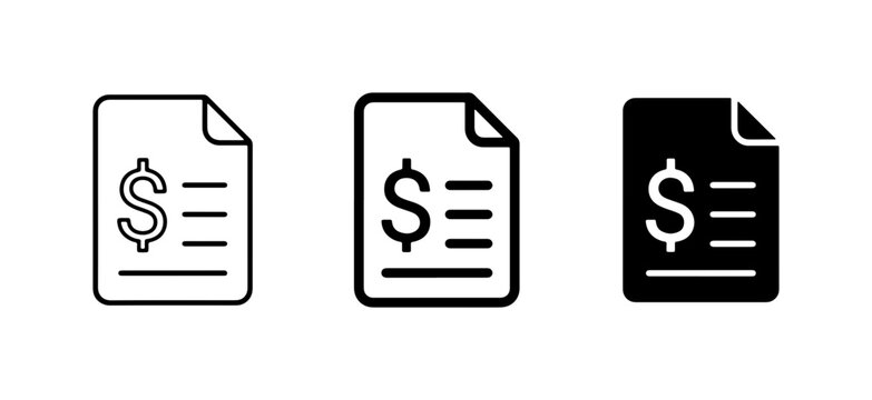Financial Document Icons: Invoice, Bill, Receipt, Statement, Money Paperwork