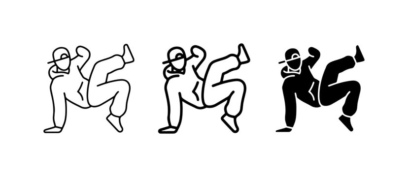 Breakdancing Figure, Dynamic Pose, Hip Hop Dancer Icon, Silhouette, Line Art