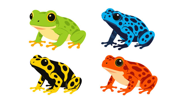 Colorful cartoon frogs set in bright vector illustration