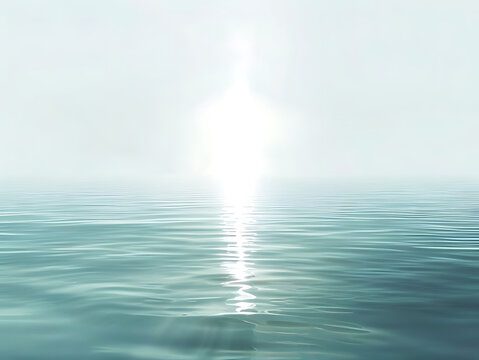 Sunlight beam piercing through calm ocean waves.