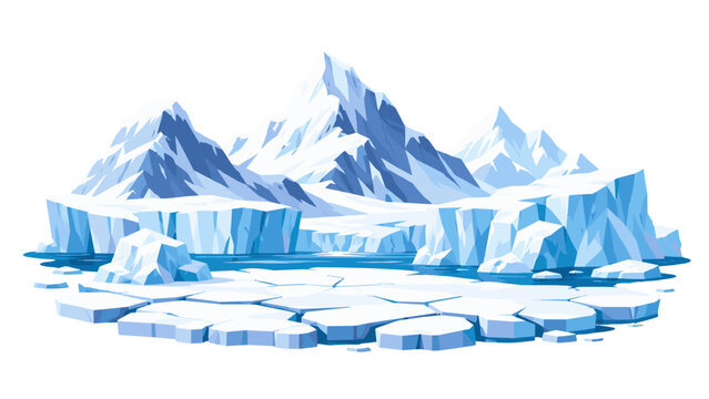 Vector illustration of glaciers, icebergs, and snowy mountains