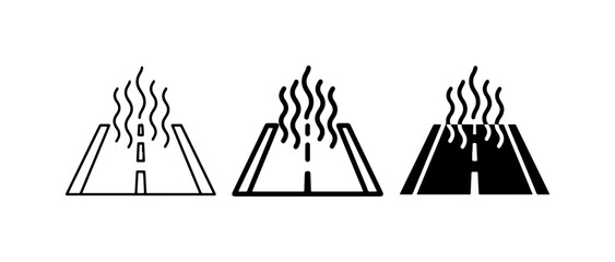 Obraz premium Burning Road Icons, Fire Hazard Warning Symbols, Traffic Danger Graphics