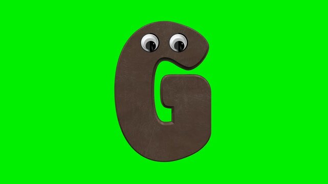 Funny cartoon letter character with 3d chocolate texture and eyes on green screen
