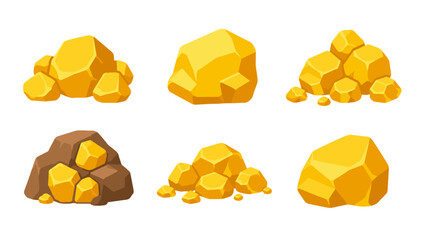Cartoon gold nuggets and ore rock pile vector set © icon_art
