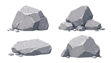 Set of gray granite rocks and stone boulders isolated © icon_art