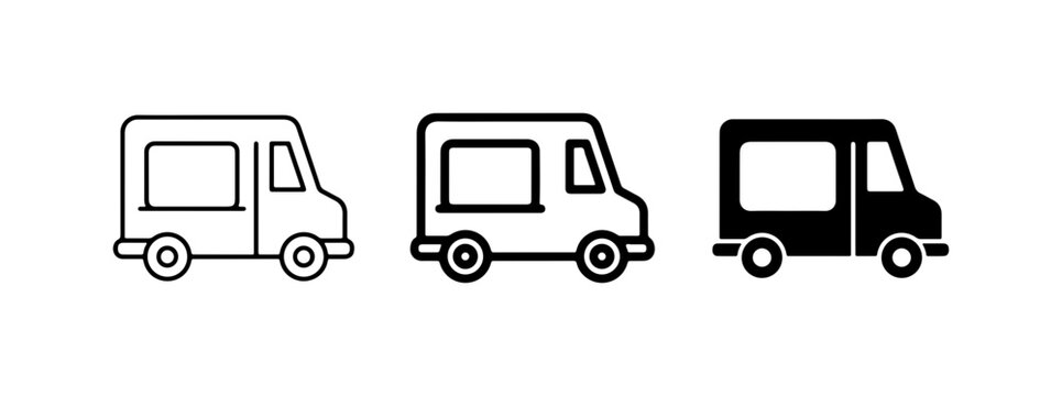Food Truck Icons, Delivery Van Vector Graphics, Mobile Kitchen Symbols, Set of 3