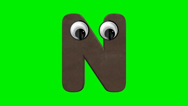 Funny cartoon letter character with 3d chocolate texture and eyes on green screen