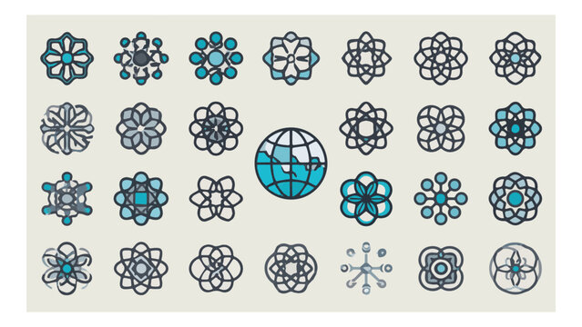 Collection of Abstract Geometric Atomic Structure Icons.