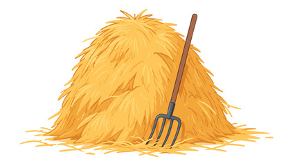 Cartoon haystack with pitchfork isolated on white background © icon_art