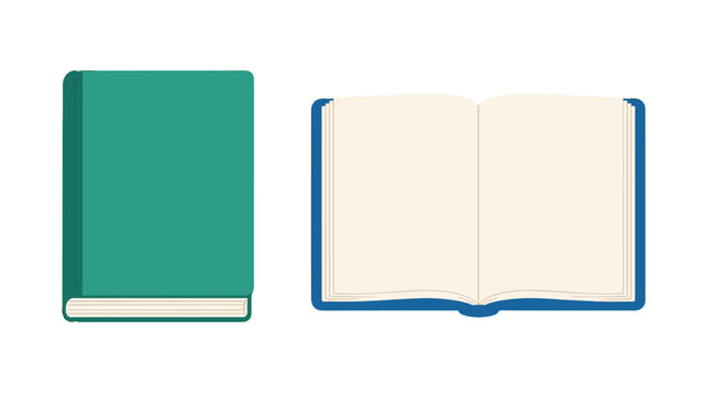 Open and closed hardcover book mockup in cartoon vector style