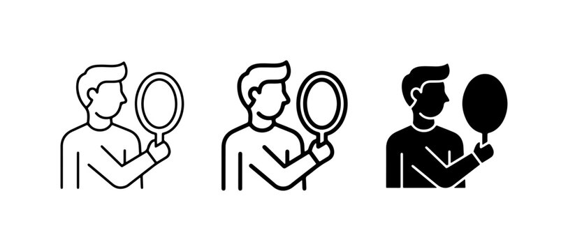 Man Looking in Mirror Icons, Self Reflection, Identity, Confidence, Personal Growth Concepts