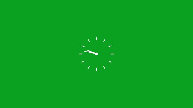 Analog clock spinning and 24 hours timer clock icon on green background with Alpha channel. Clock moving timer clock rotation animation.