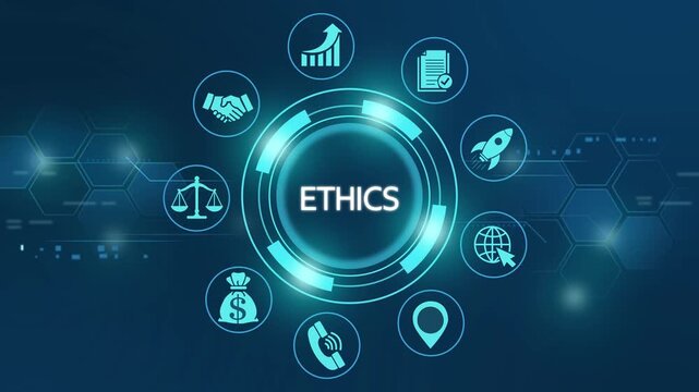 Ethical business concept animation with global connections and digital corporate ethics digital ethics