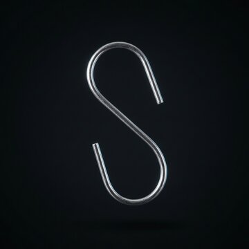 Shiny Stainless Steel S-Hook Hanging Isolated on Dark Background with Minimal Industrial Design