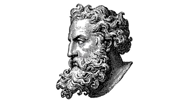 Profile portrait of a bearded man with curly hair illustration