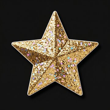 Gold Glitter Star Ornament on Black Background with Festive Sparkle Decoration Close-Up