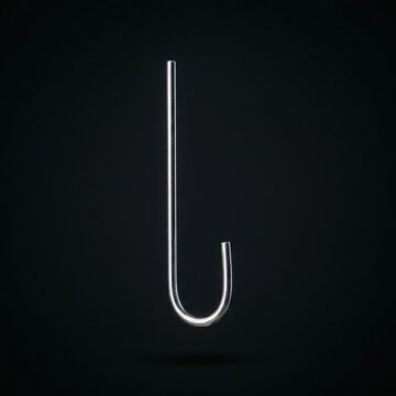Minimal Chrome J Hook on Dark Background with Reflective Metal Finish Studio Shot