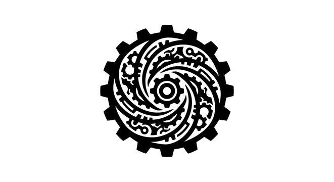 Intricate gear with swirling patterns design.
