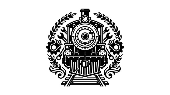 Vintage steam train locomotive emblem design.
