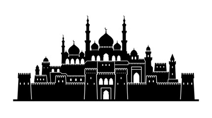 Middle Eastern castle and mosque complex silhouette © Asia
