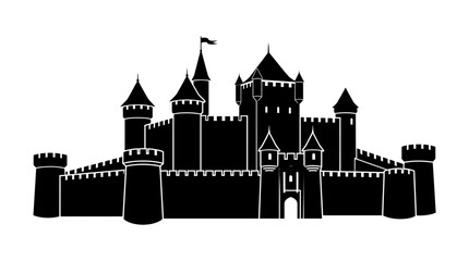 Medieval Castle Silhouette Against A White Background Detailed Illustration © Asia