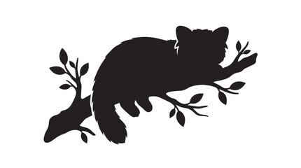 Red panda resting on branch black silhouette © Asia