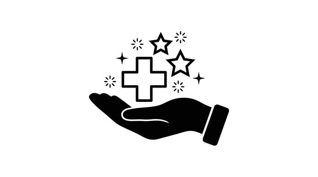 Hand Holding Medical Symbols And Stars Black Silhouette