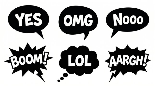 Comic speech bubbles with various expressions on white background