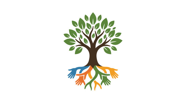 Tree with multicolored root system.
