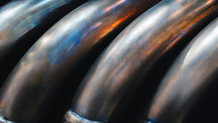 Large Curved Industrial Pipes in a Row, tech industrial technology background