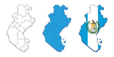 Obraz premium Guatemala map, country flag, and outline vector graphics