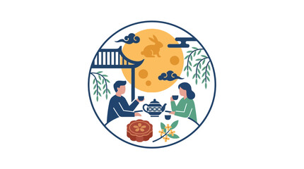 Fototapeta premium Mid-Autumn Festival Celebration with Tea and Mooncake
