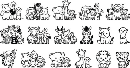 Obraz premium Collection of cute wild animals arranged in groups for nursery wall art or children educational materials