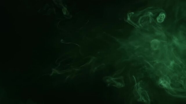 Glowing green smoke plumes on a black background, fluid shapes