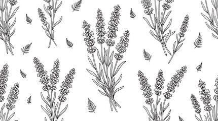 Vintage lavender bouquets and falling leaves seamless pattern © Vistara Studio