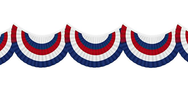 Patriotic red white and blue bunting garland decoration.