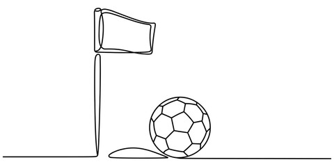 Simple single line drawing of a soccer ball at the corner flag © Ratna Art_Gallery