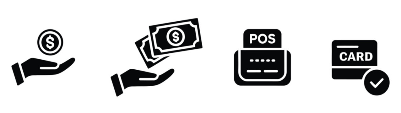 Payment method icons including cash, credit card, and point of sale terminal for retail business.