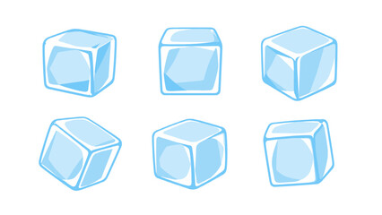 Set of blue transparent ice cubes in cartoon vector style