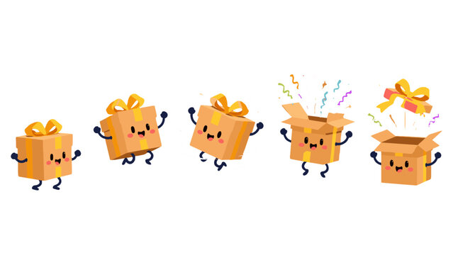 Cute cartoon gift box jump and opening sprite sequence
