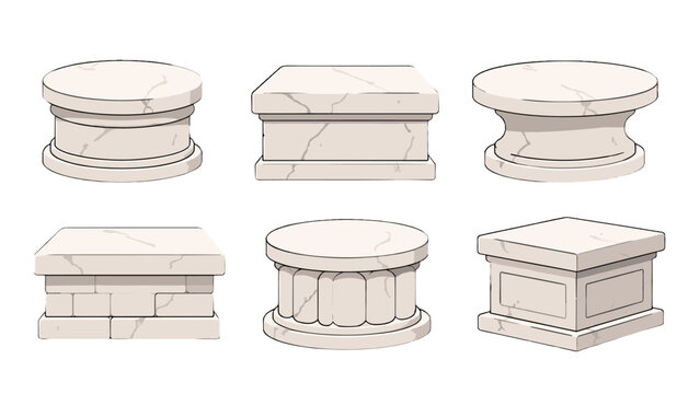 Set of marble pedestal podiums and stone display plinths