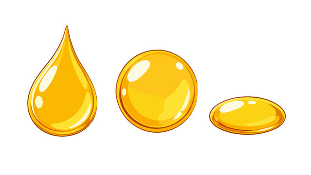 Glossy yellow liquid drops and blob shapes isolated set