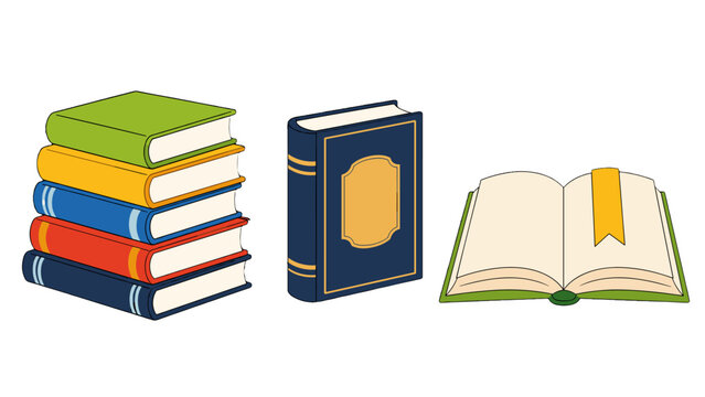 Cartoon stack of books with closed and open book icons