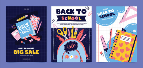 Back to School Posters Collection Template with School Supplies © Gabriela Popova